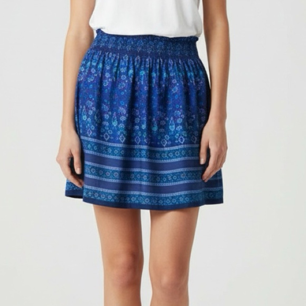 Artisan NY Blue/Purple Floral Print Shirred Elasticized Waistline Mini Skirt-XL‎